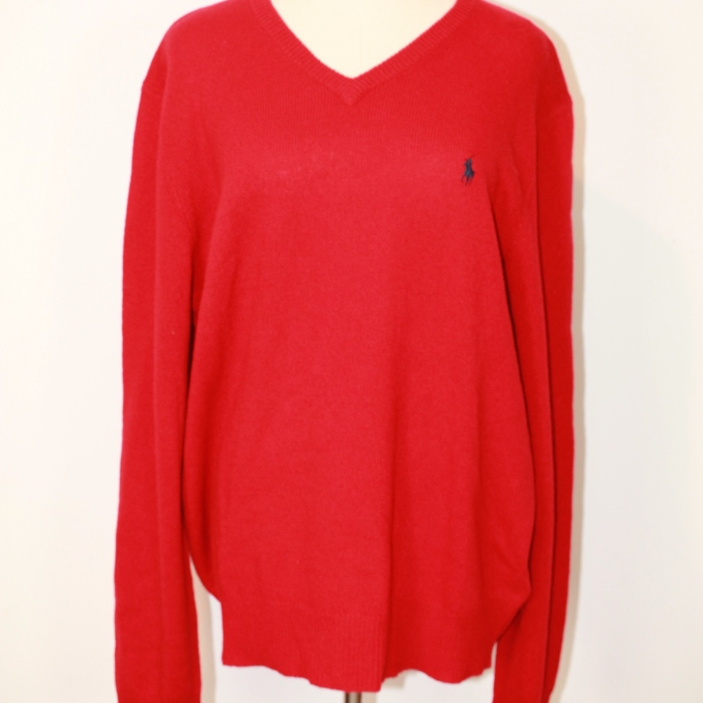 Polo by Ralph Lauren Red Wool V-Neck Sweater (XL)